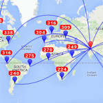 Geodesic Great circle paths on a 2D map
